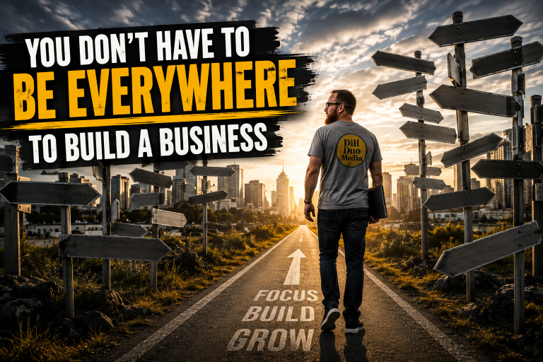 Christopher Dill walking toward one clear path among many directions while building a business