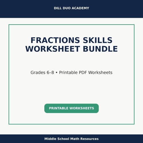 Fractions Skills Worksheet Bundle | Grades 6–8 Math Practice, Printable PDF Worksheets