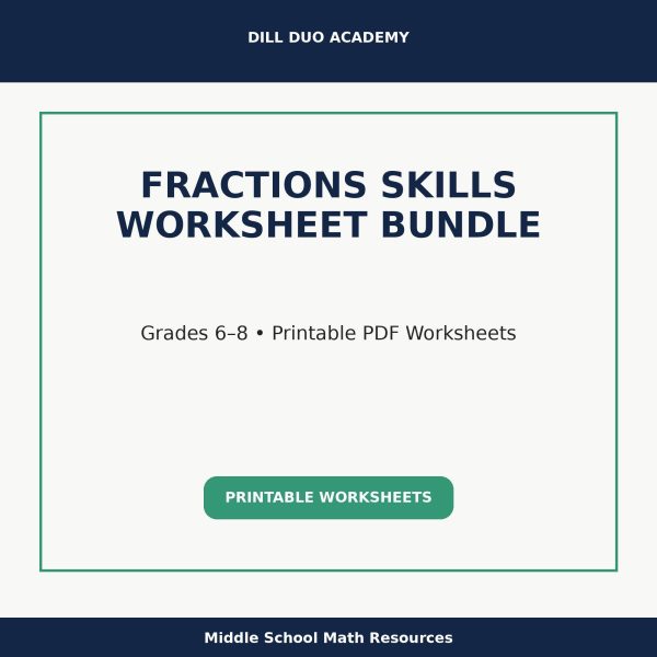 Fractions Skills Worksheet Bundle | Grades 6–8 Math Practice, Printable PDF Worksheets