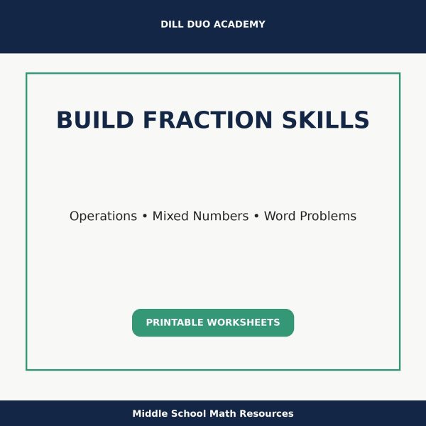 Fractions Skills Worksheet Bundle | Grades 6–8 Math Practice, Printable PDF Worksheets