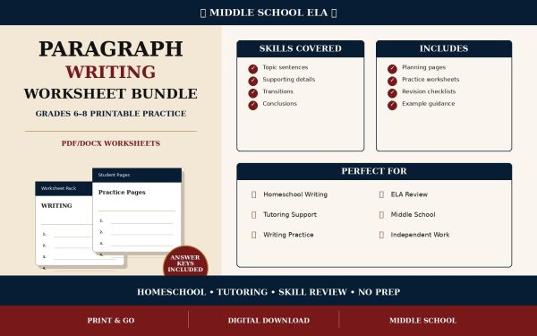 Middle School ELA Skills Mega Bundle | Grades 6-8 Grammar, Writing, Reading (Digital Download)