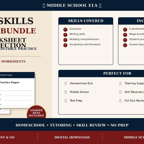 Middle School ELA Skills Mega Bundle | Grades 6-8 Grammar, Writing, Reading (Digital Download)