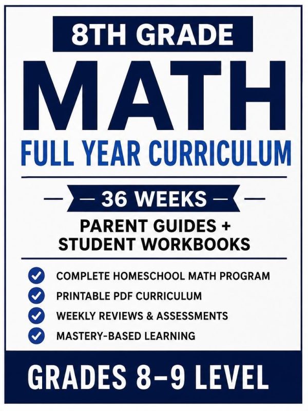 8th Grade Math Full Year Curriculum | 36 Week Homeschool Printable PDF Bundle