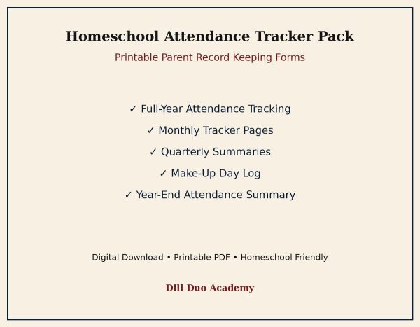 Homeschool Attendance Tracker Pack | Printable Record Keeping Forms (Digital Download)