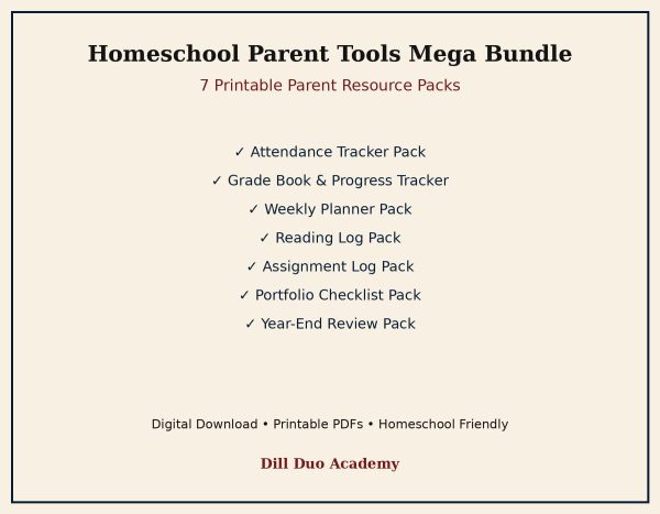 Homeschool Parent Tools Mega Bundle | Printable Planner, Attendance, Grade Book & Record Keeping PDF