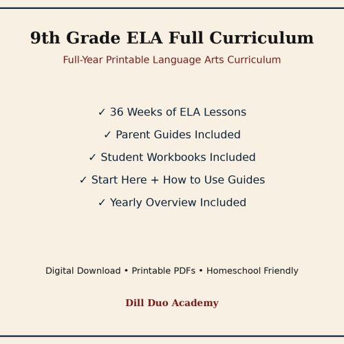 9th Grade ELA Full Curriculum | Full-Year Homeschool Language Arts Printable PDF