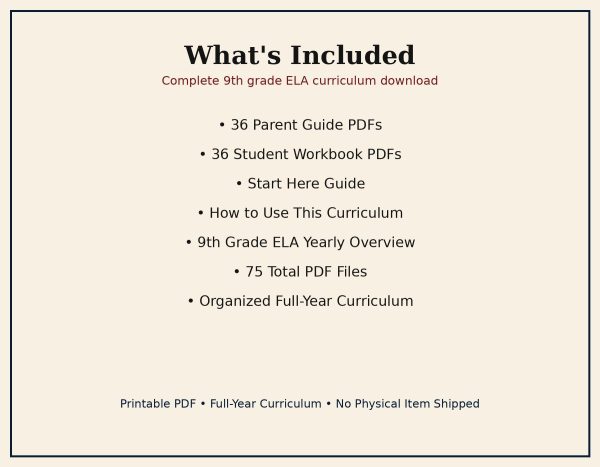 9th Grade ELA Full Curriculum | Full-Year Homeschool Language Arts Printable PDF