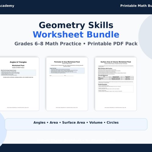 Middle School Geometry Worksheets | Area, Volume, Circles (Digital Download)