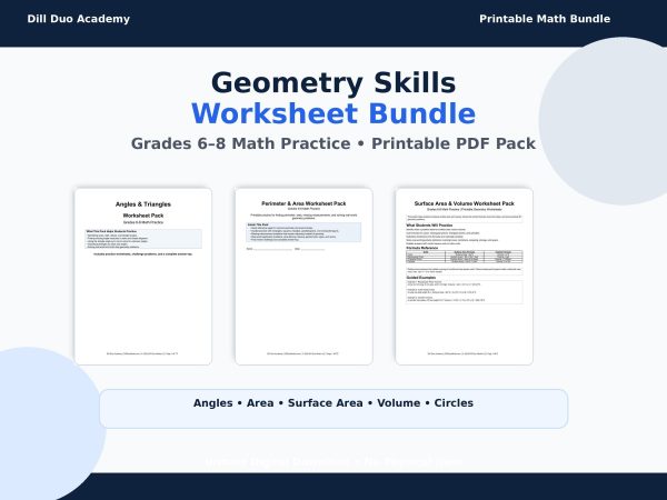 Middle School Geometry Worksheets | Area, Volume, Circles (Digital Download)