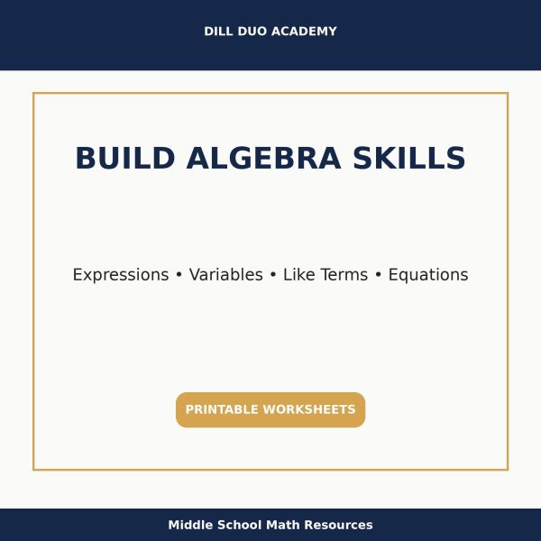 Algebra Basics Worksheet Bundle | Grades 7–9 Math Practice, Printable PDF, Variables, Expressions & Equations