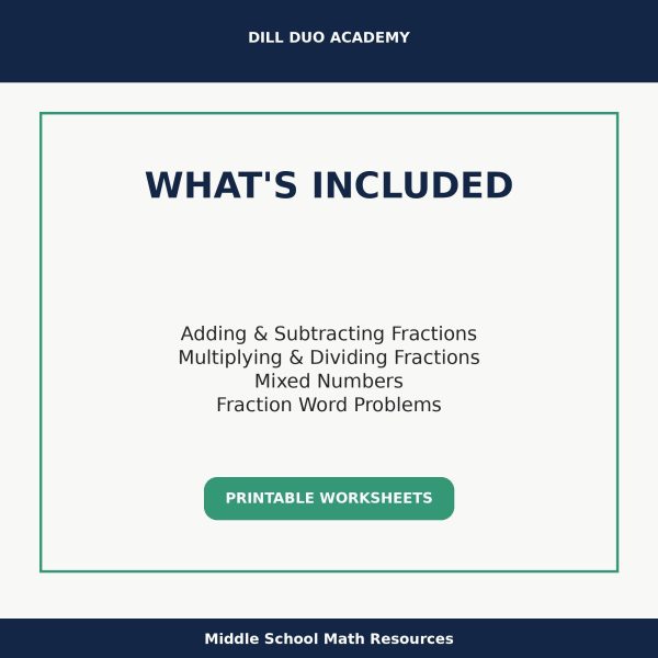 Fractions Skills Worksheet Bundle | Grades 6–8 Math Practice, Printable PDF Worksheets