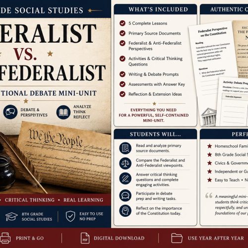 Federalist vs Anti-Federalist Papers Mini-Unit | 8th Grade Social Studies, Constitution Debate, Civics Printable PDF