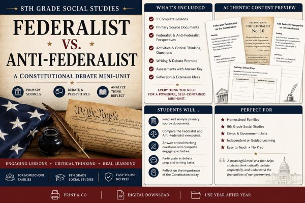 Federalist vs Anti-Federalist Papers Mini-Unit | 8th Grade Social Studies, Constitution Debate, Civics Printable PDF