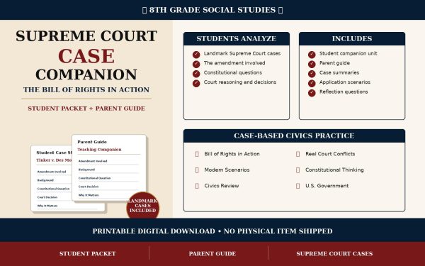 Supreme Court Cases & Bill of Rights Companion | 8th Grade Civics, Constitution Printable PDF