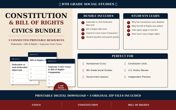 Constitution & Bill of Rights Civics Bundle | 8th Grade Social Studies Printable PDF