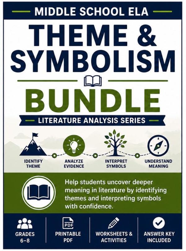 il_fullxfull.8118861798_4wqu.jpg Theme & Symbolism Bundle | Middle School ELA Worksheets | Grades 6–8 Printable PDF