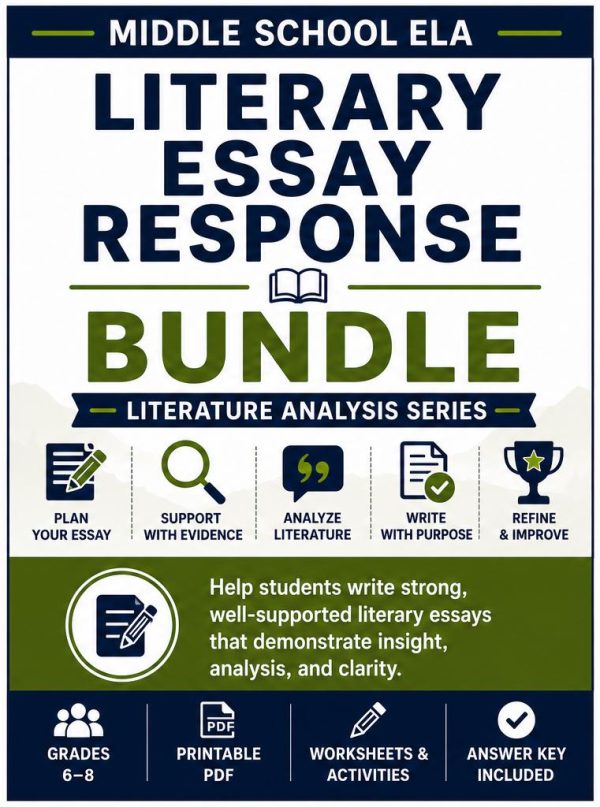 il_fullxfull.8118914850_p4r0.jpg Literary Essay Response Bundle | Middle School ELA Worksheets | Grades 6–8 Printable PDF