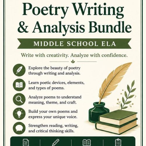 Poetry Writing & Analysis Bundle | Middle School ELA Printable PDF, Grades 6-8 Poetry Worksheets