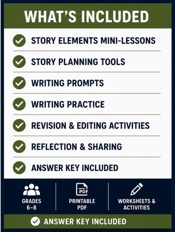 Short Story Writing Bundle | Middle School ELA Printable PDF, Grades 6-8 Creative Writing