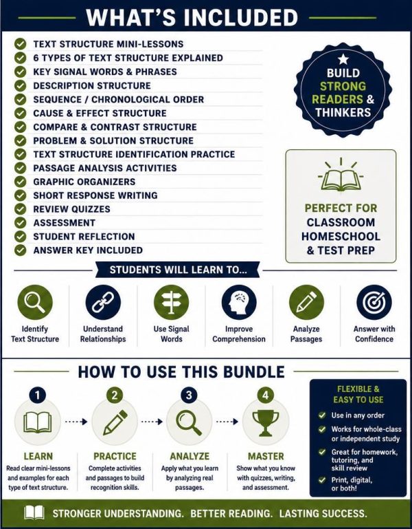 il_fullxfull.8139703207_jyxr.jpg Text Structure Bundle | Middle School ELA Printable PDF, Grades 6-8 Reading Skills