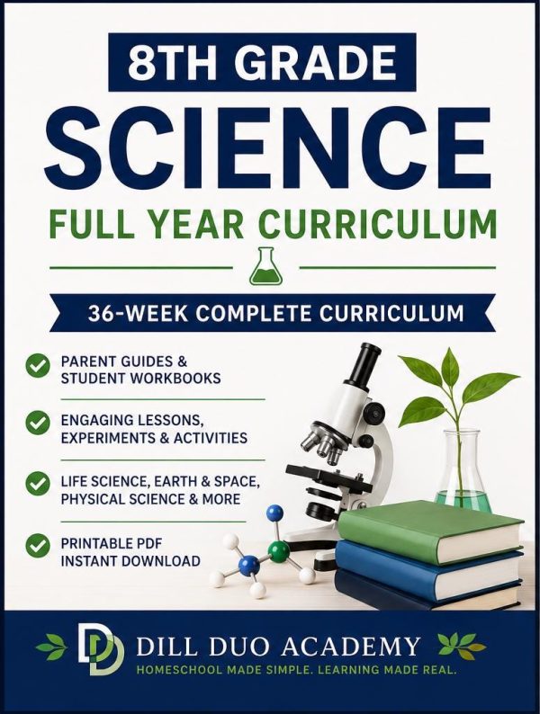 8th Grade Homeschool Curriculum Bundle | Full Year Math, ELA, Science, Social Studies (Printable PDF)