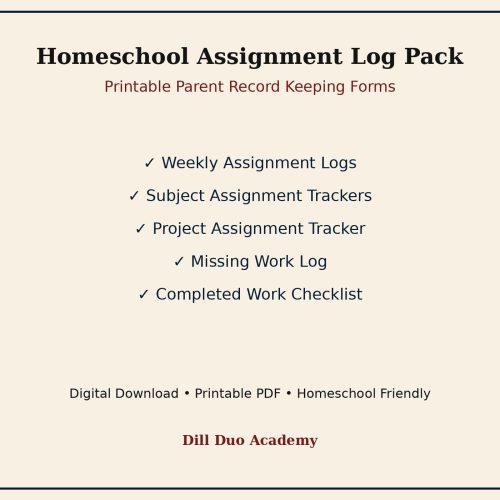 Homeschool Assignment Log Pack | Printable Assignment Tracker PDF, Parent Planning Forms