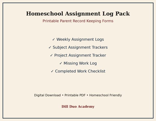 Homeschool Assignment Log Pack | Printable Assignment Tracker PDF, Parent Planning Forms