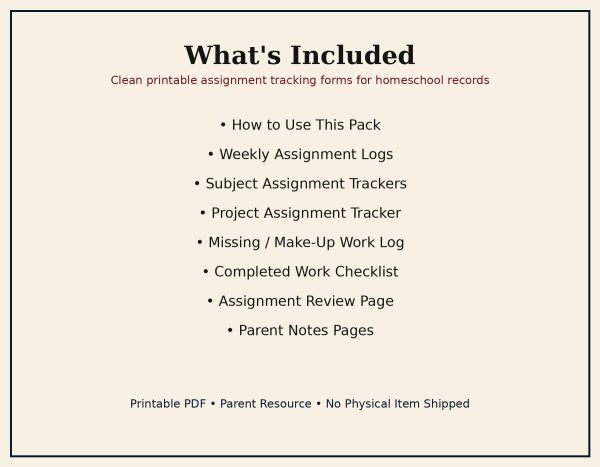Homeschool Assignment Log Pack | Printable Assignment Tracker PDF, Parent Planning Forms