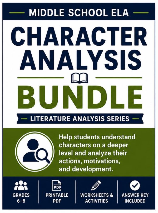Character Analysis Bundle | Middle School ELA Worksheets | Grades 6–8 Printable PDF
