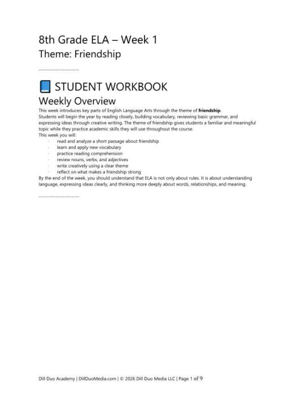 8th Grade ELA Full Year Curriculum | 36 Week Homeschool Language Arts Printable PDF Bundle